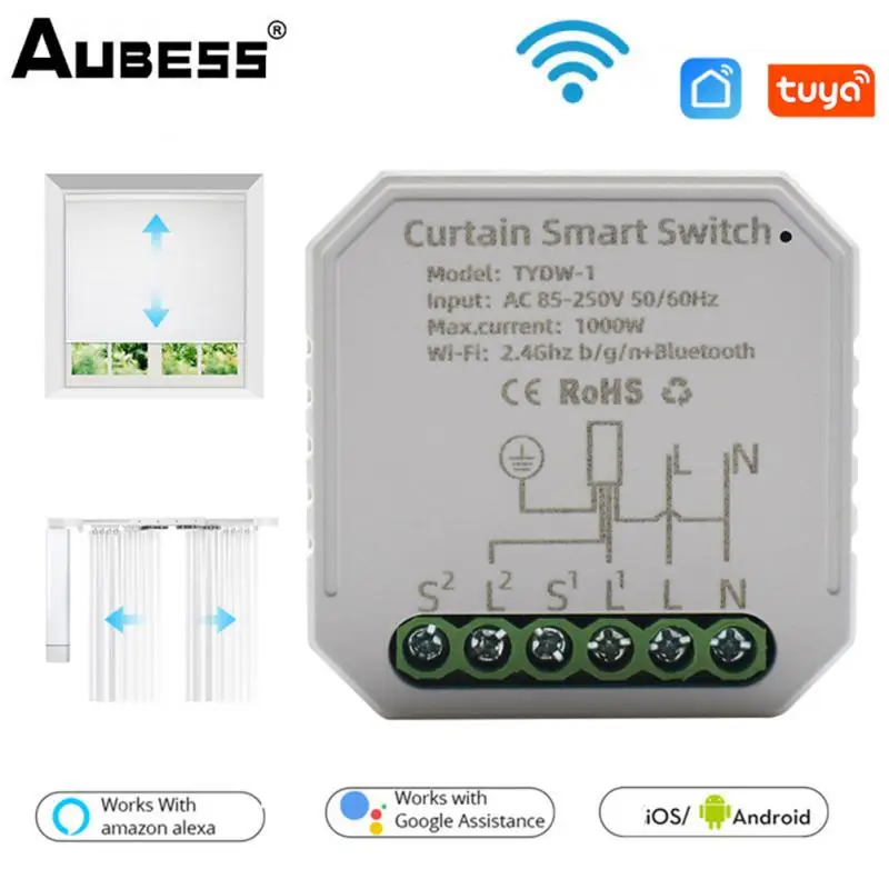 

Умный Wi-Fi модуль реле Aubess Tuya для штор, модуль для роликовых затворов, оконных жалюзи, голосовое управление Alexa, новая версия
