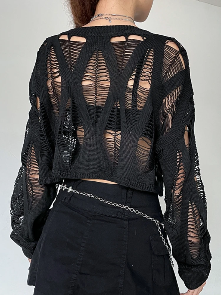 WeiYao Ажурные вязаные крючком блузки Топы для женщин темная Академия черная