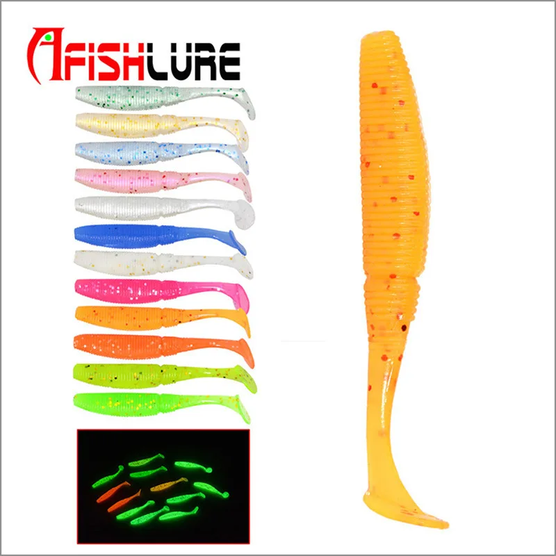 

Afishlure Luminious Paddle Tail Grub Maggot Soft Lures 15pcs/bag 50mm/1g Artificial Bait Soft Worms Soft Plastics Crappie Bait