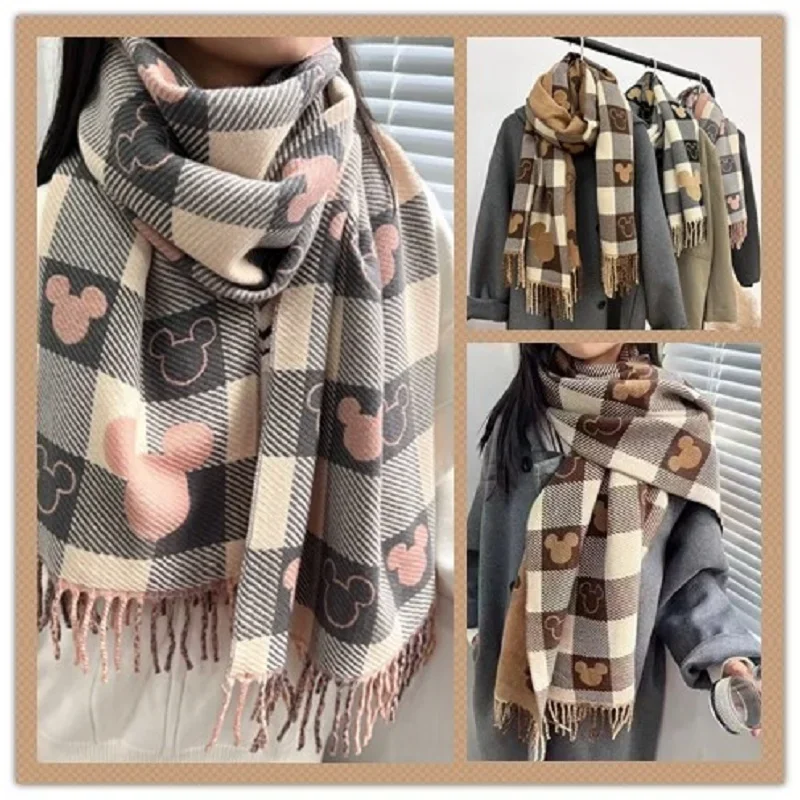 

Disney Mickey Disney Winter Scarf Christmas Gift Warm Cute Classic Tartans Imitation Cashmere Anime Fashion Girl Women Friends