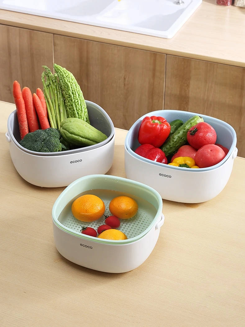 

Multifunctional Kitchen Double-Layer Water Filter Basket Vegetable Basket Living Room Home Coffee Table Fruit Plate