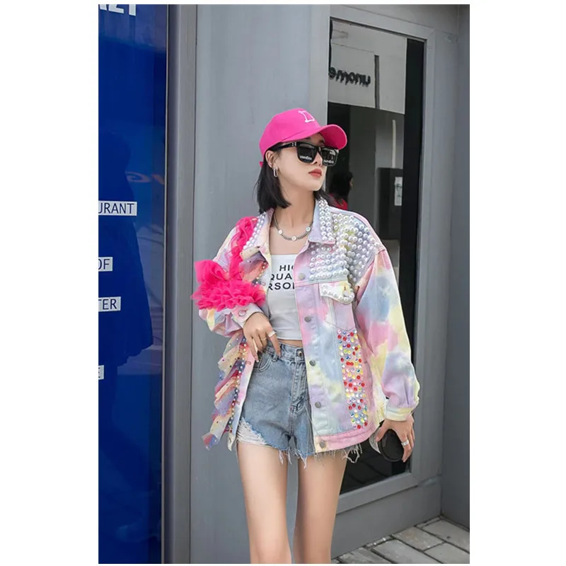 

Новый тяжелый промышленный дизайн чувственный набор бриллиантовый ноготь с Бисером кружевная прошивка джинсовая куртка Женский Галстук Y1339