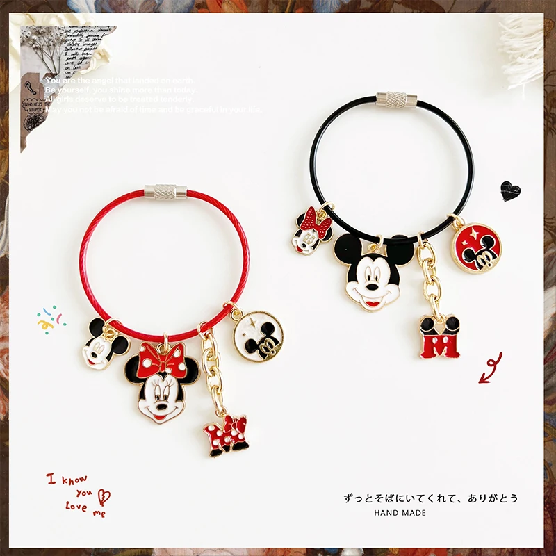 

Disney Kawaii Anime Mickey Minnie Mouse Bracelets Toy Keychain Cartoon Keyring Cute Doll Bag Car Pendant Couple Gift Accessories