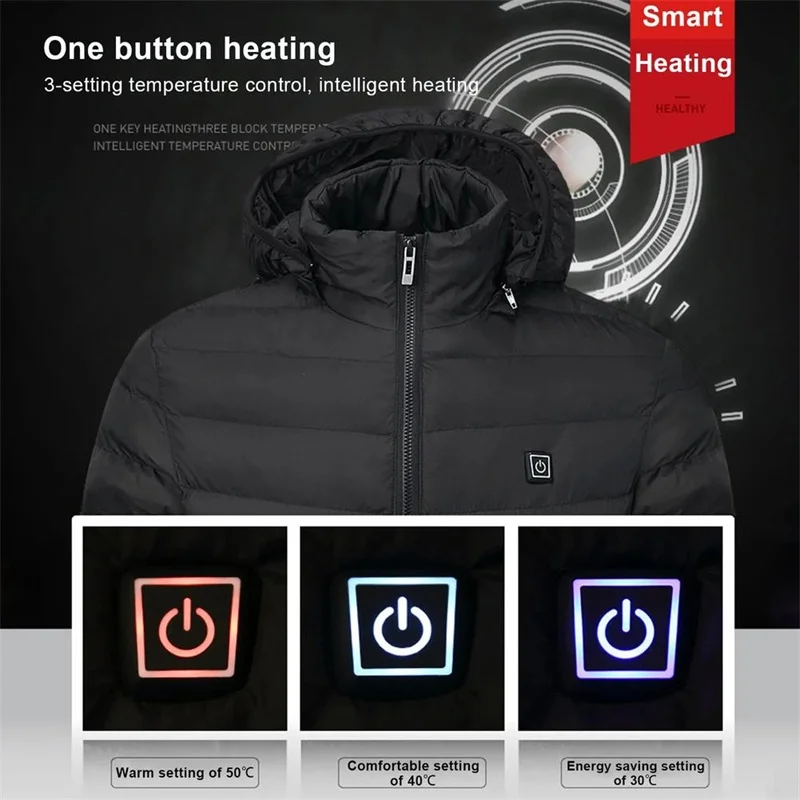 Men 9 Areas Heated Jacket USB Winter Outdoor Electric Heating Jackets Warm Sprots Thermal Coat Clothing Heatable Cotton Jacket images - 6