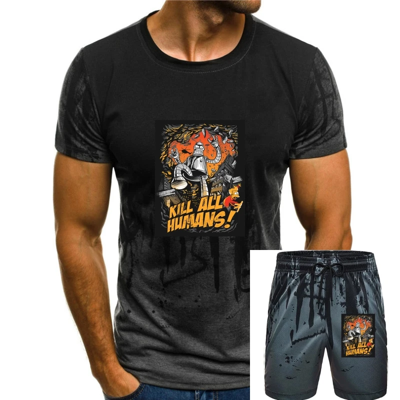 

Printed Men T Shirt Cotton tShirt O-Neck Short-Sleeve New Style Kill All Humans Cartoon Women T-Shirt