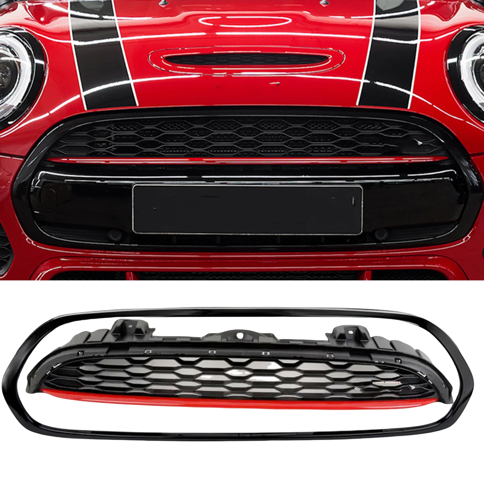 Для Mini F55 F56 F57 JCW 2014-2024 передняя гоночная решетка + накладка на рамку верхний бампер