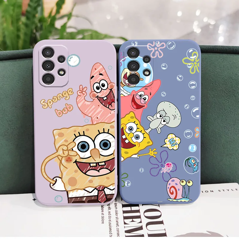

Милый чехол с аниме губкой bobS для телефона Samsung Galaxy A14 A13 A12 A31 A91 A81 A71 A51 A11 Core Lite, чехол с жидкостью и веревкой