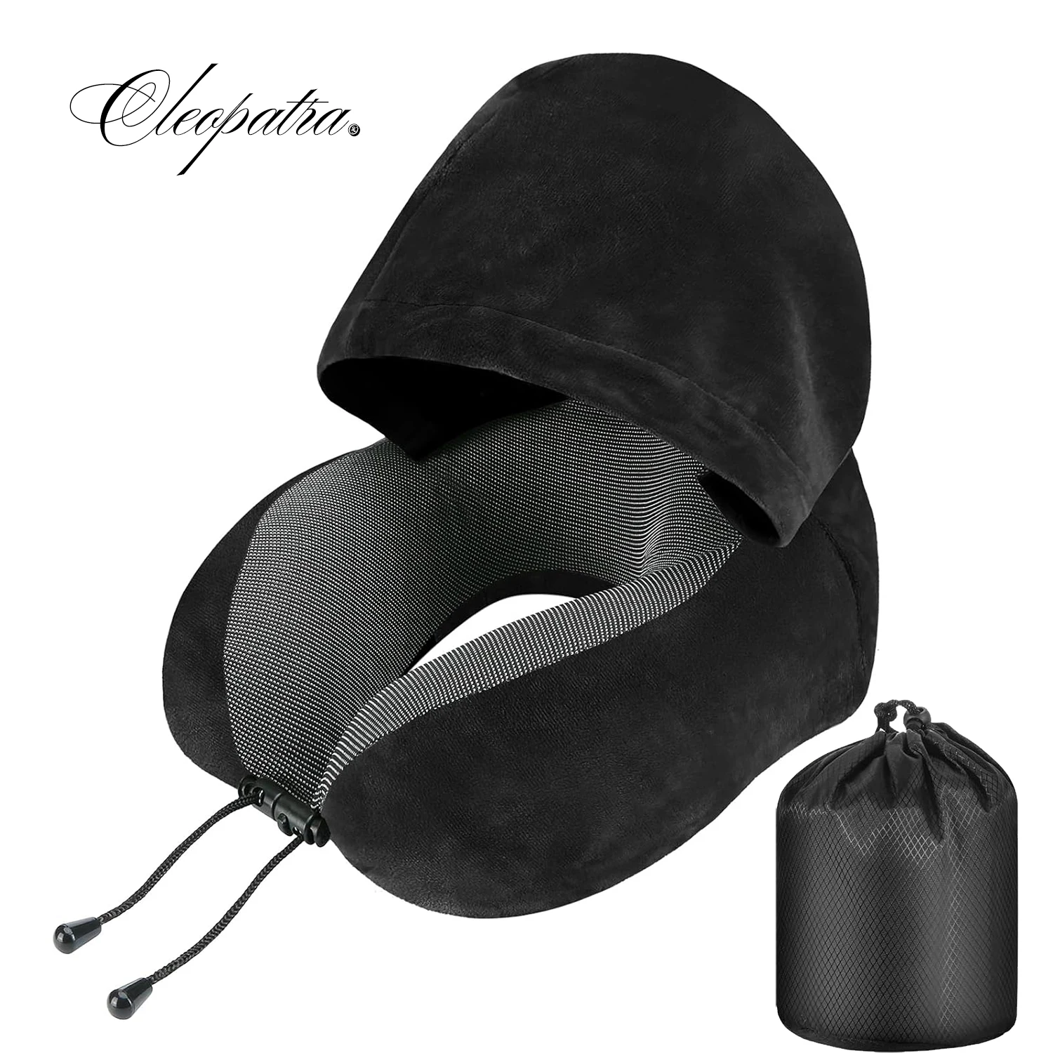 CLEOPATRA дорожная подушка бархатная для шеи из пены с эффектом памяти капюшоном