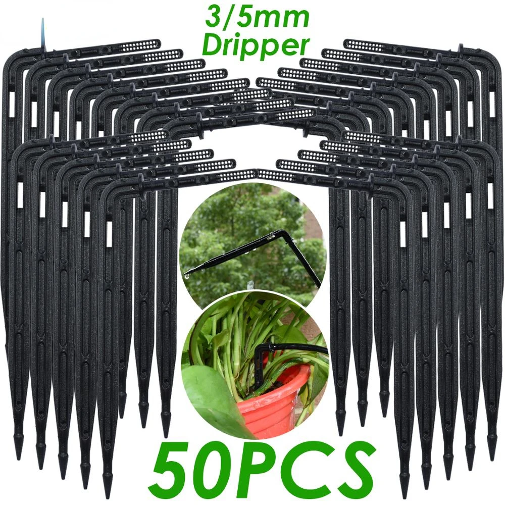 

50X Bend Arrow Dripper 1/8'' Micro Drip Irrigation Kit Emitter for 3/5mm Hose Garden Watering Saving Dropper Greenhouse