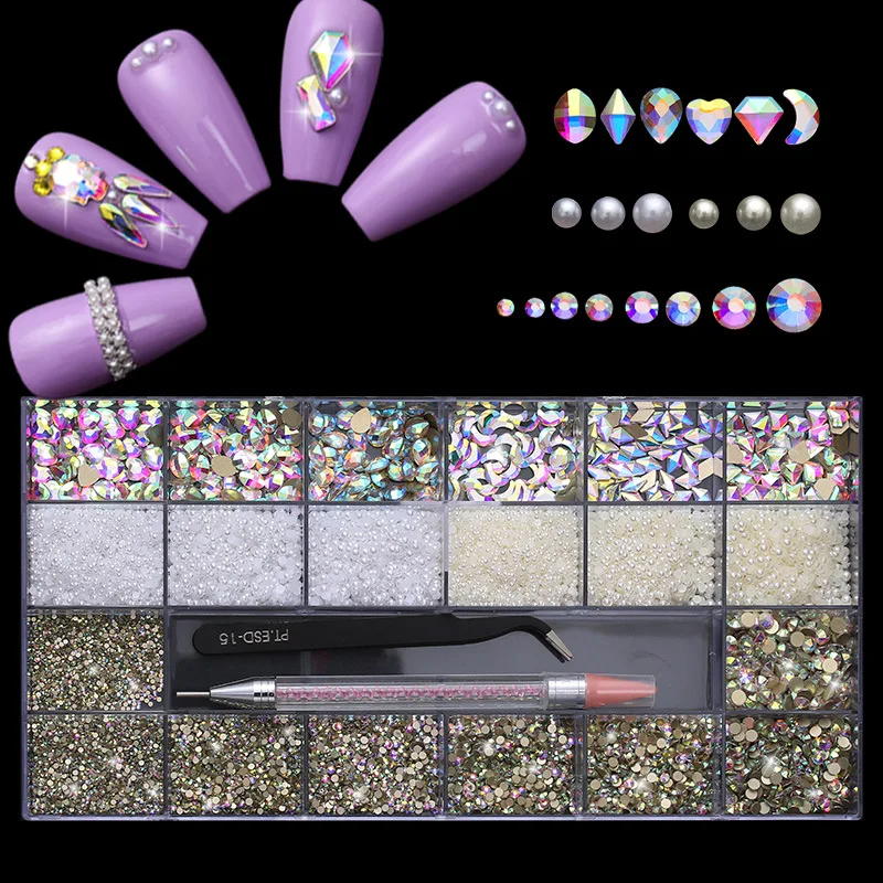 

Swarovsky 12 Grid Crystal AB 3D Flatback Glass Nail Art Rhinestones Fancy Shaped Crystals Stones for DIY Nails Art Decorations