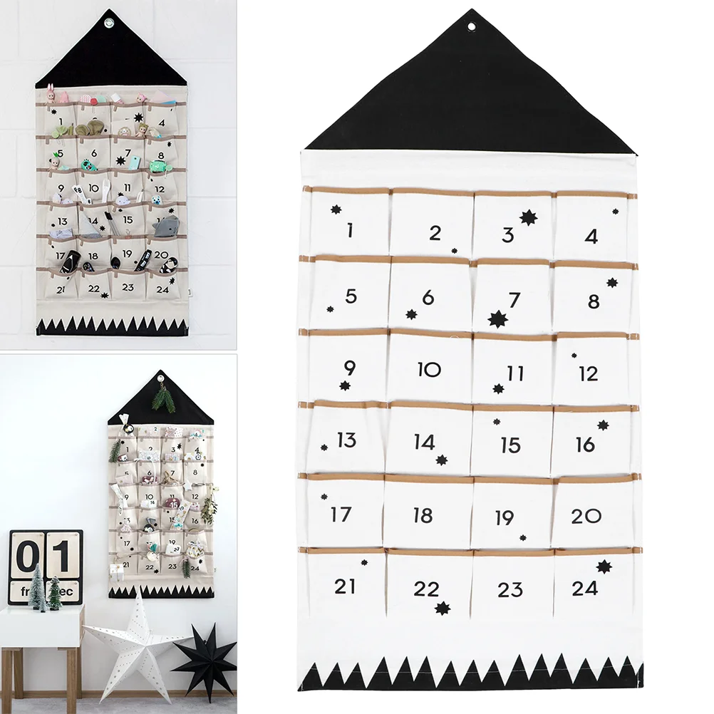 

2pcs Xmas Calendar Multi-Pockets Hanging Bag Wall-Mounted Sundries Organizer