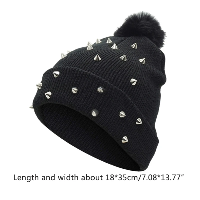 Вязаная шапка-бини в стиле панк черная акриловая шапка рок хип-хоп зимняя мягкая
