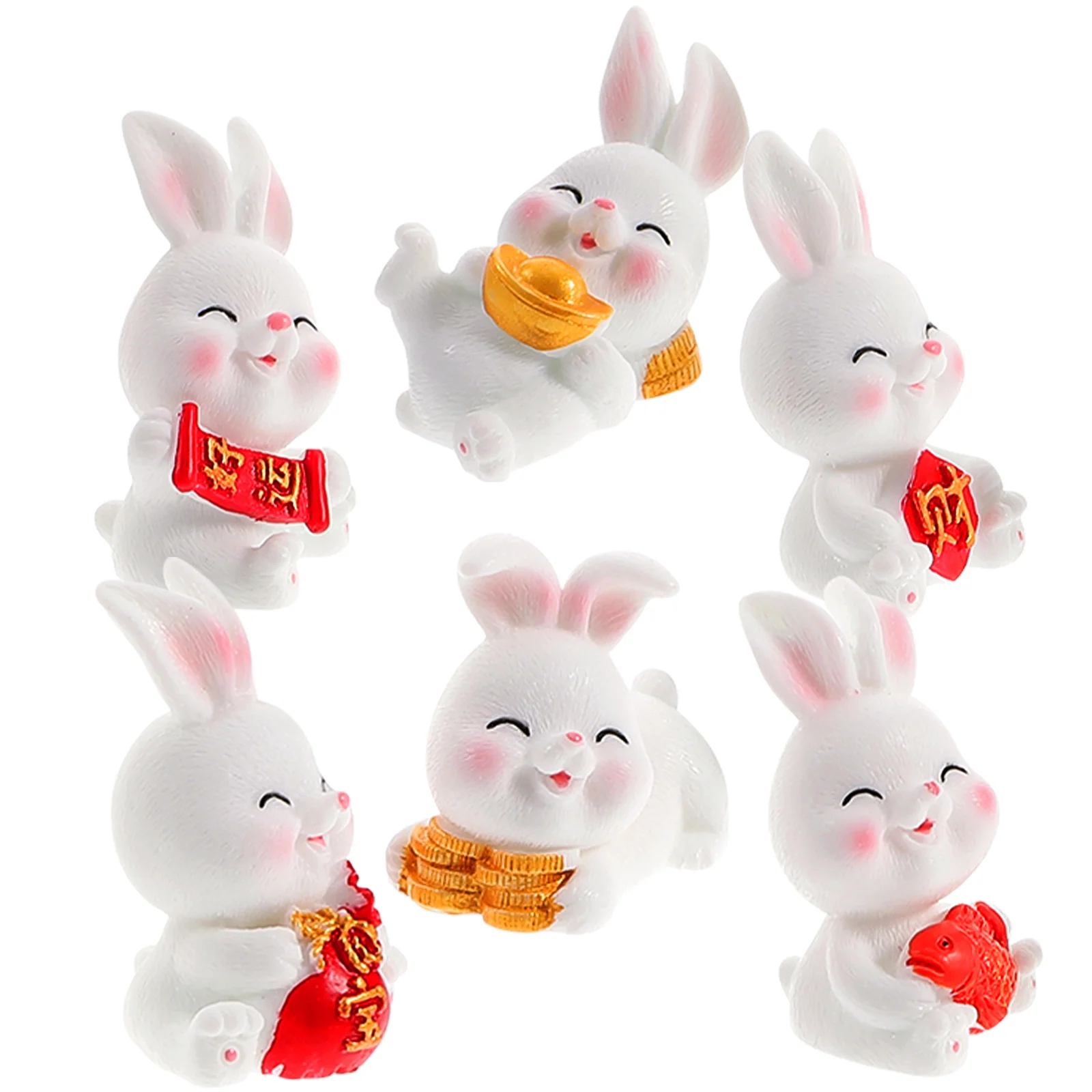 

Rabbit Bunny Figurines Decor Chinese Figurine Year Resin Mini Miniature Zodiac Ornament Statue New Animal Figures Ornaments