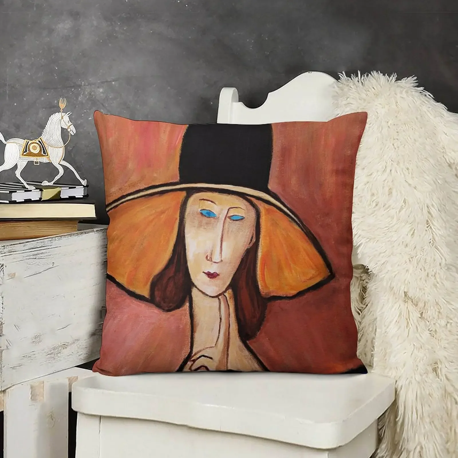 Портрет женщины в шляпе - Homage to Modigliani Декоративная подушка Рождественская