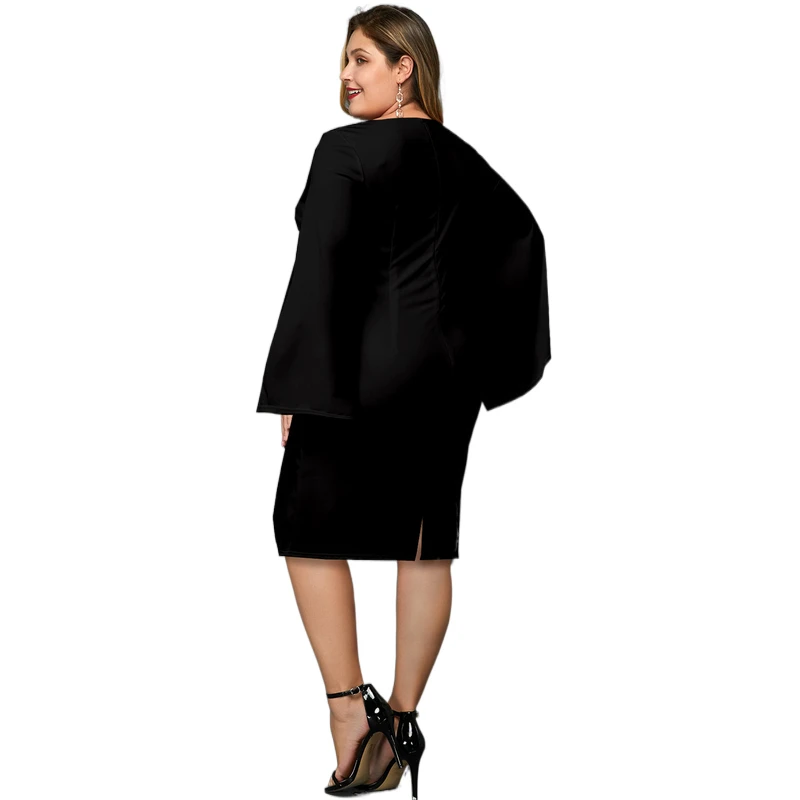 Women Plus Size Dress Floral Round Neck Capes Wedding Party Dress Large Size 5XL Slit Sleeve Bodycon Evening Robes Vestidos