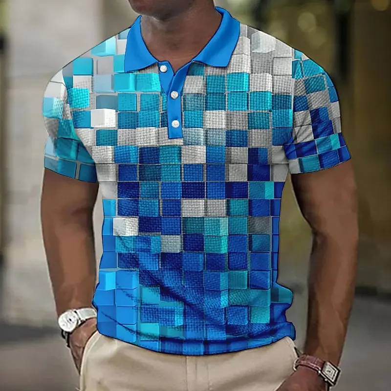 

Men'S Polo T-Shirt Patchwork Plaid Print Men'S Clothing Summer Casual Short Sleeved Daily Street Tops Tees Loose Oversized Shirt