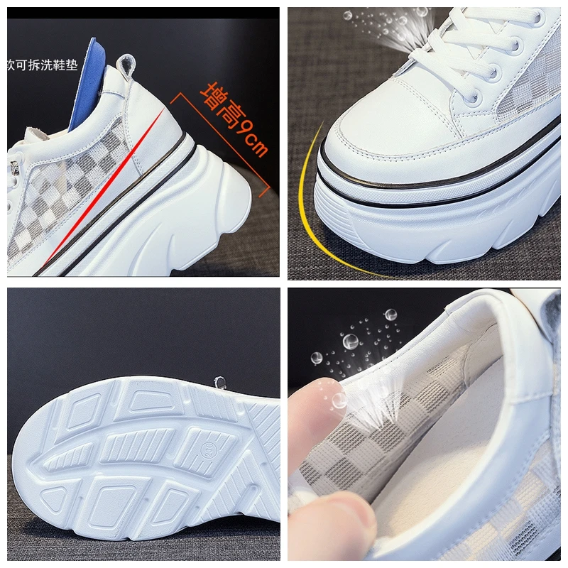 Fujin 9 см сетчатые белые кроссовки из натуральной кожи женская обувь на платформе