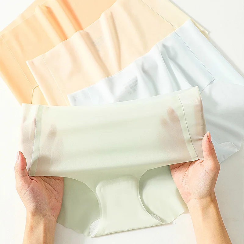 

Ultra-thin Breathable Ice Silk Panties, Solid Color Underpant For Women, Soft Comfortable Middle-waist Briefs, Air Underwear