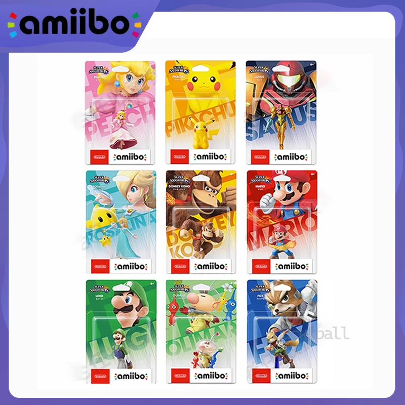 

Original Amiibo NFC Switch Anime Figures Super Smash Bros Series Rosalina/Luigi/Peach/OLIMAR/SAMUS/MARIO/DONKEY KONG/FOX/Pikachu