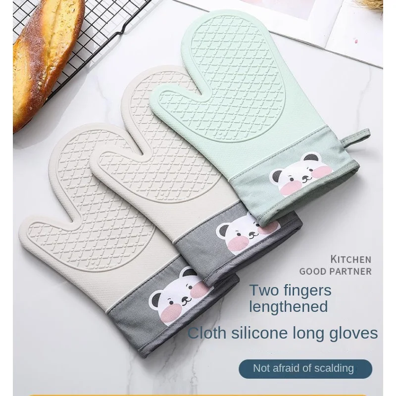 

Изолированные перчатки для духовки Инструменты для выпечки Силиконовые Нескользящие кухонные перчатки для духовки с двумя пальцами