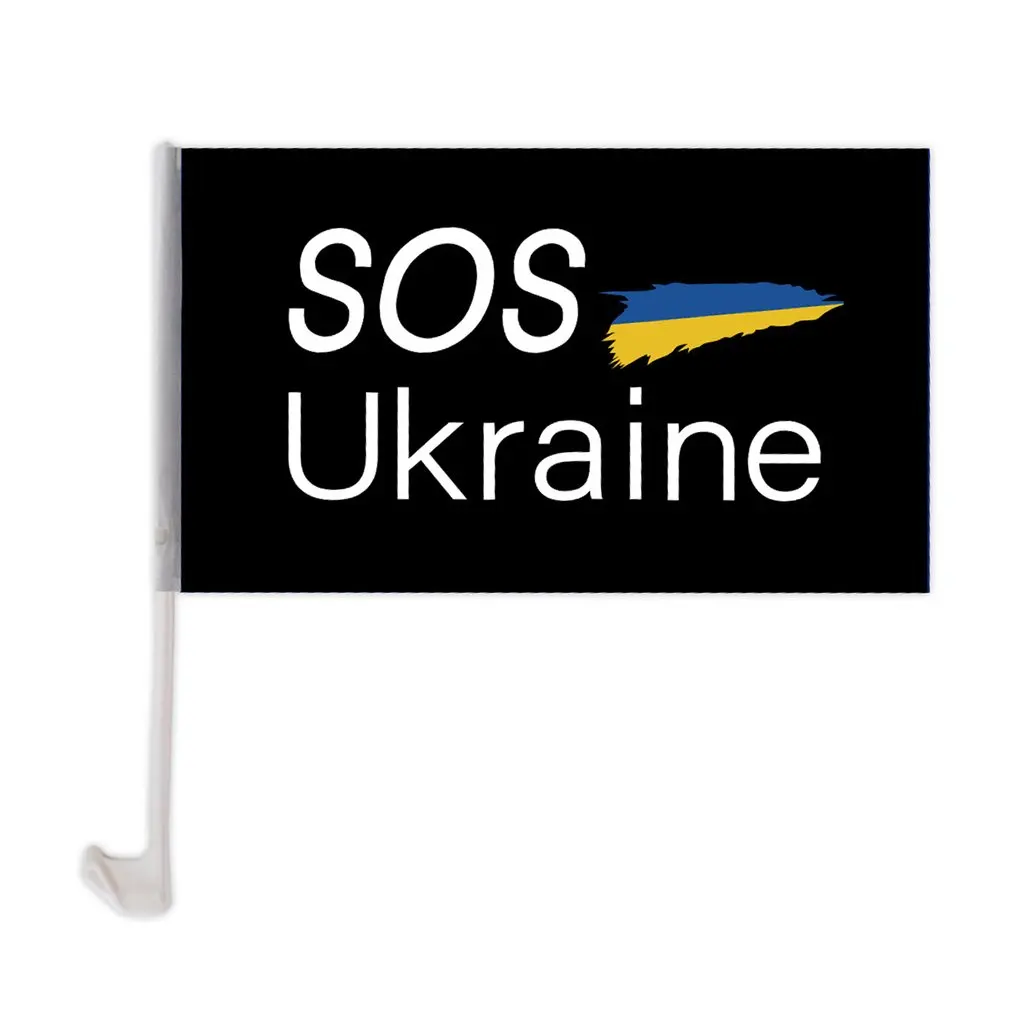Ukraine SOS Car Window Flag 30*45cm With Flag Pole Vivid Color And Fade Proof Outdoor Decoration Banner Hand Held Stick Flag images - 6