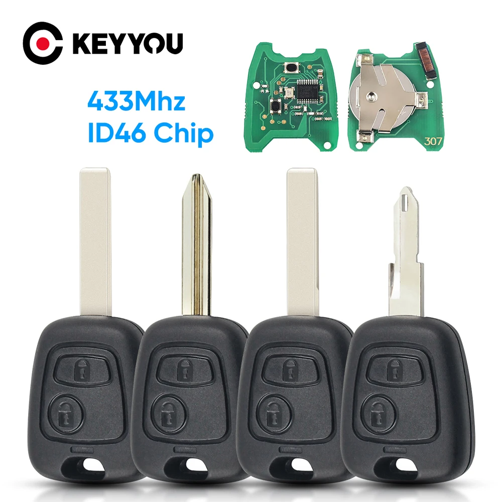 

KEYYOU 2 Buttons ASK Remote Key Fob Controller For PEUGEOT 206 307 Partner Citroen C1 C3 433MHZ With PCF7961 Transponder Chip