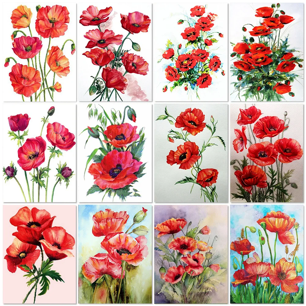 

MAXMPUP 5D Diy Diamond Painting Poppy Cross Stitch 3D Round Diamond Embroidery Sale Flower Rhinestone Mosaic Kit Home Decoration