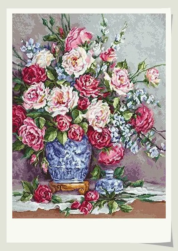 

Rose Vase 52-66 Cross Stitch Ecological Cotton Thread Embroidery Home Decoration Hanging Painting Gift