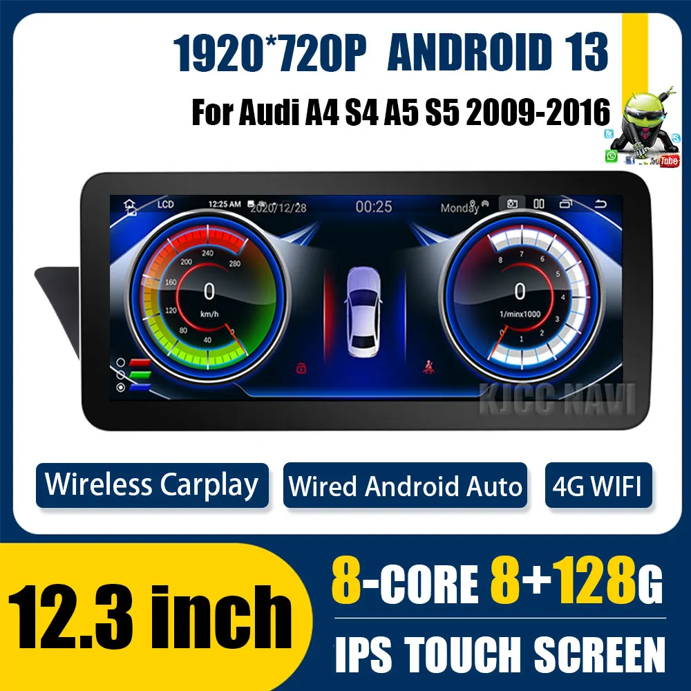 

12.3'' Android 13 System Car Screen Player For Audi A4 B8 A5 2009-2017 GPS Navi Multimedia Stereo Auto Radio WIFI Google Carplay