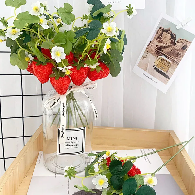 Искусственные фрукты клубника цветок ветка украшение для дома имитация растения