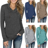 new t shirt womens clothing solid color long sleeve pullover zipper slim fit casual womens spring autumn fashion wild tops