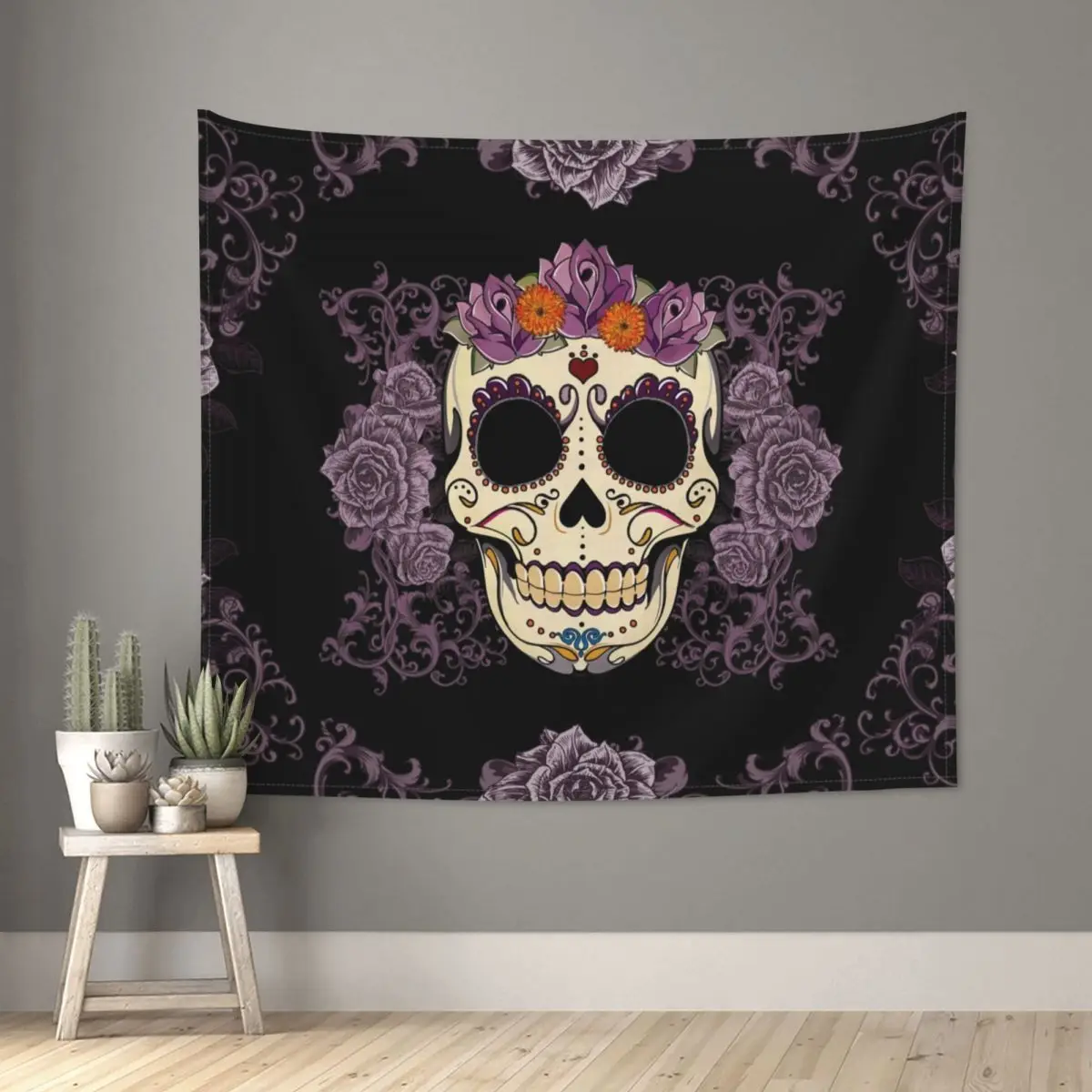 Vintage Skull And Roses Tapestry Hippie Polyester Wall Hanging Home Decor Beach Mat Art Wall Tapestry valentine s day gift roses heart candles printed wall tapestry