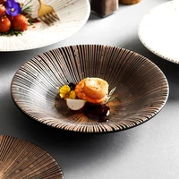 ceramic western plate creative fruit salad plate household japanese retro vertical pattern plate restaurant special tableware