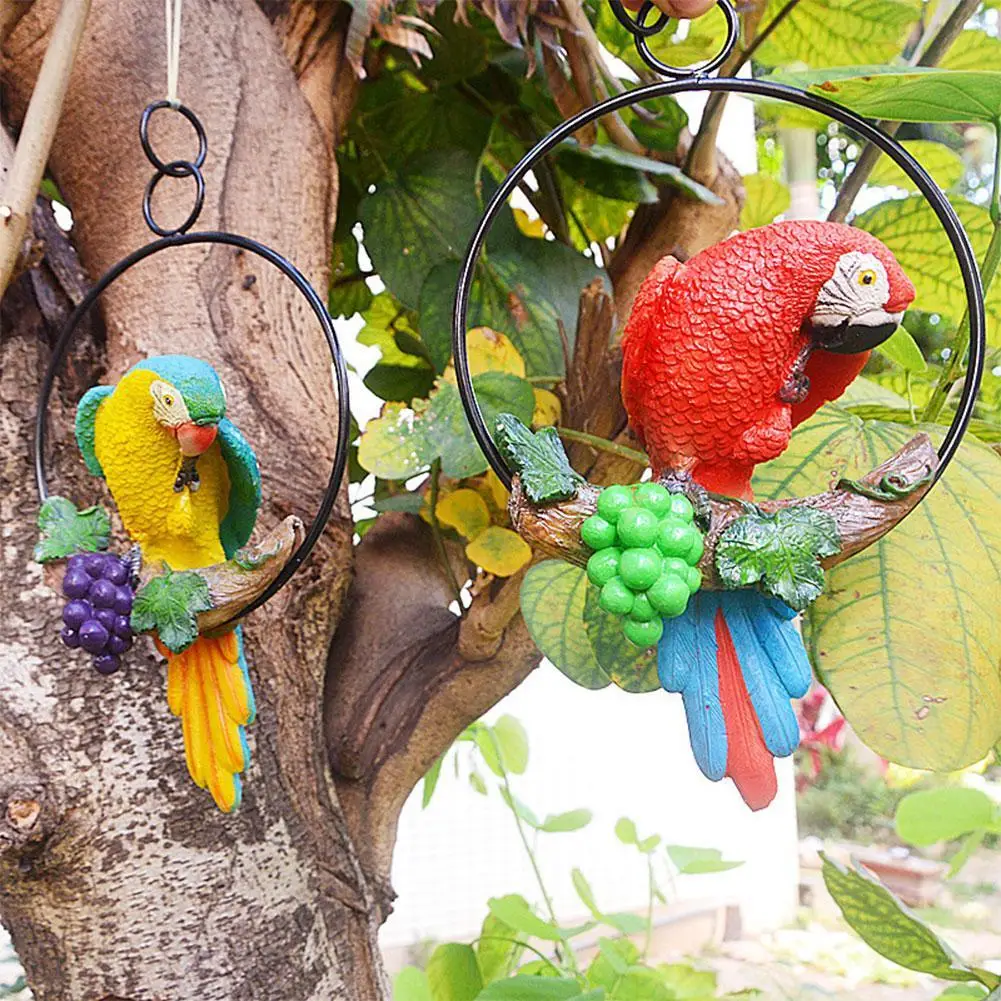 

Кольцо-подвеска для попугая, статуя садового двора, подвесная птица из смолы, ручная работа, украшение для улицы