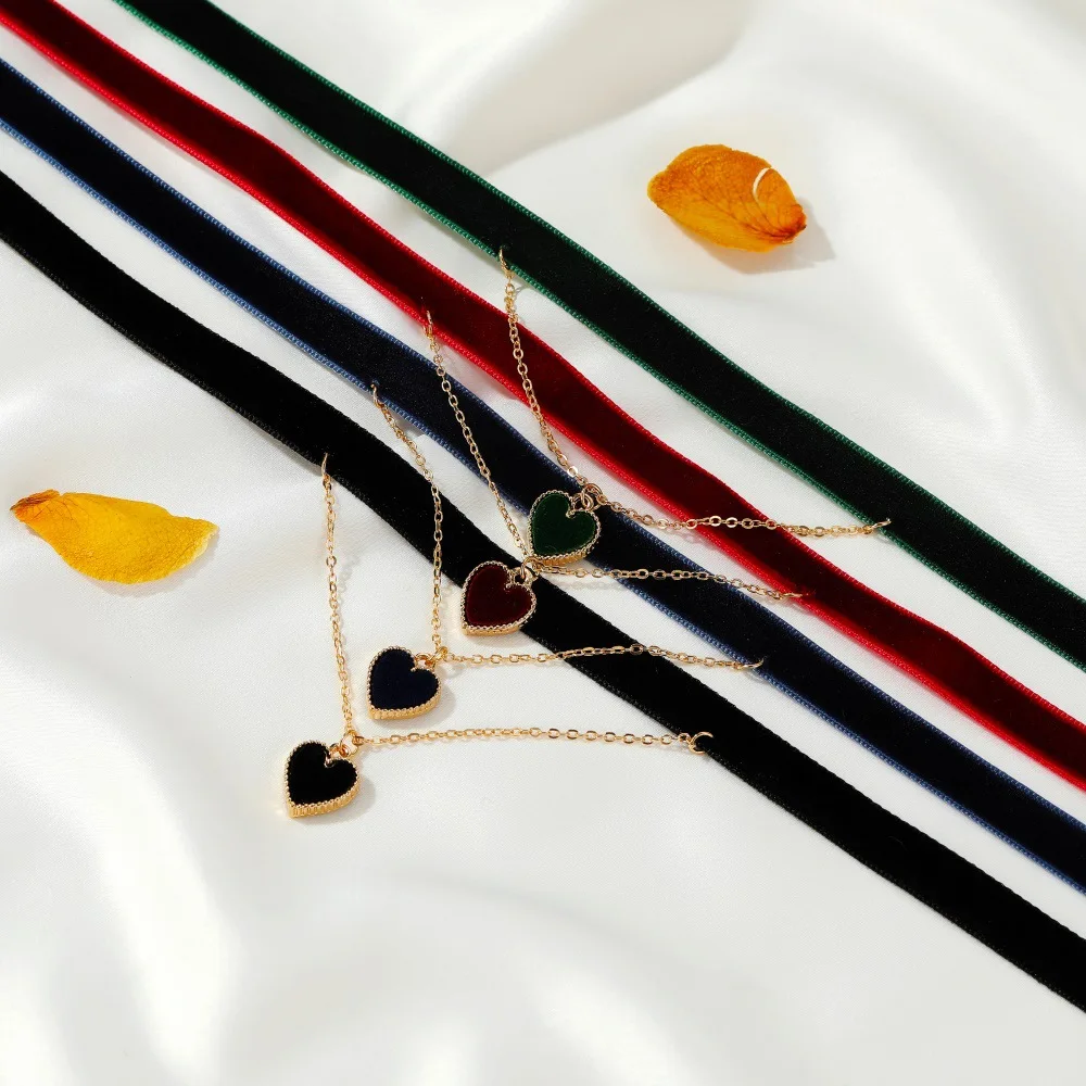 Простой двухслойный кулон в форме сердца темно-синий зеленый красный черный