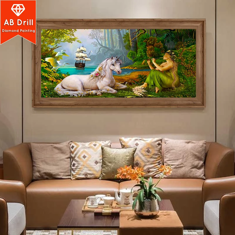 

DIY Large Size AB Diamond Painting Home Decor Full Square Round Drill Girl Diamond Embroidery Horse Animals Mosaic Cross Stitch