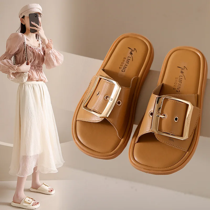 

Женские шлепанцы из мягкой ПУ кожи, на низком каблуке