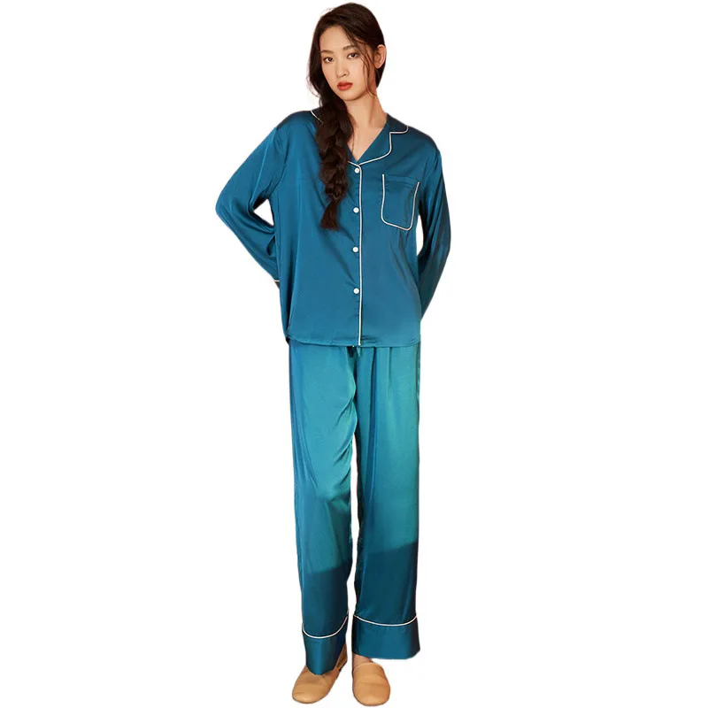 Satin Chiffon Pajamas Long-Sleeved Trousers Homewear Suit Vintage Women's Pajamas Ladies Home Leisure Suit
