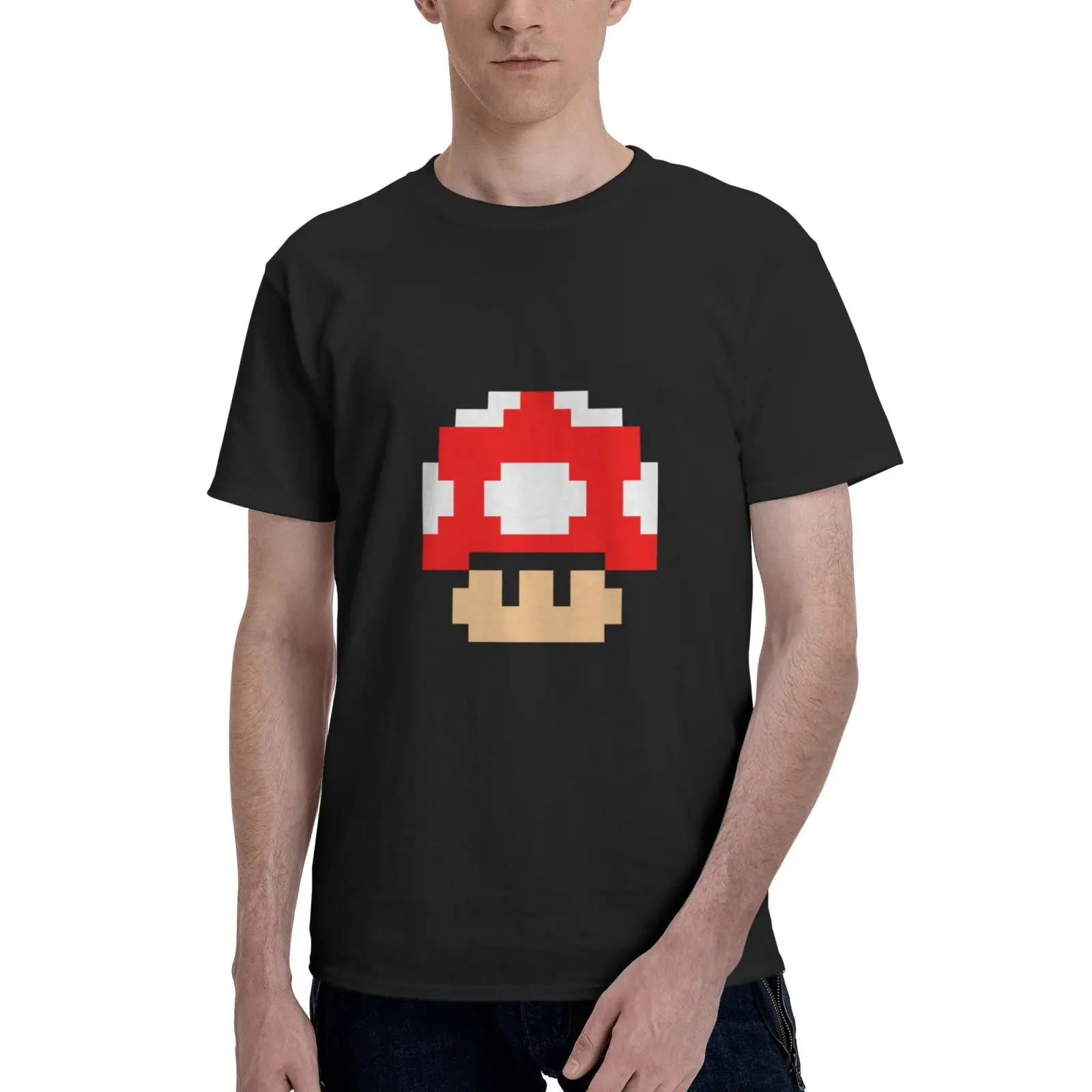 

Super Pixel Mushroom T Shirt Gradient Men Clothing Cotton Daily Four Seasons Tees Tops Print Soft Machine Wash Anime Clothes
