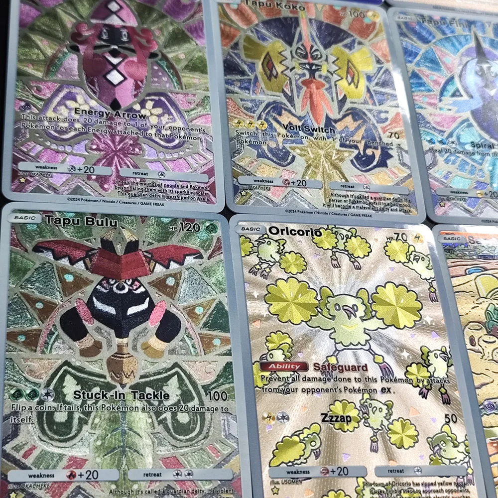 Фото Набор из 9 карточек TCG Pocket (английская версия): Wishiwashi, Dhelmise, Oricorio, Pyukumuku, Sandygast, Tapu, Bulu, Fini, Koko — коллекционные карточки с текстурой игры №5