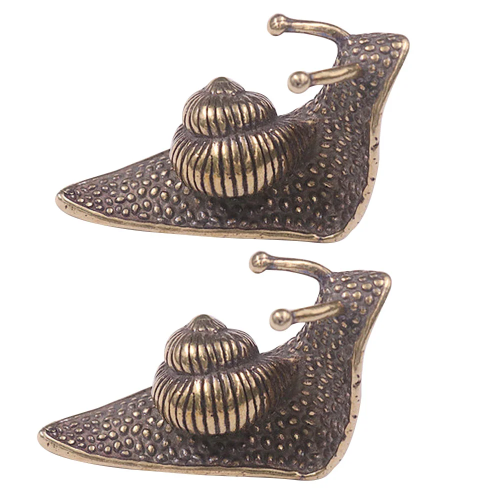 

2pcs Desktop Brass Figurine Brass Figurine Miniature Snail Ornament Brass Amulet Brass Snail Figurine