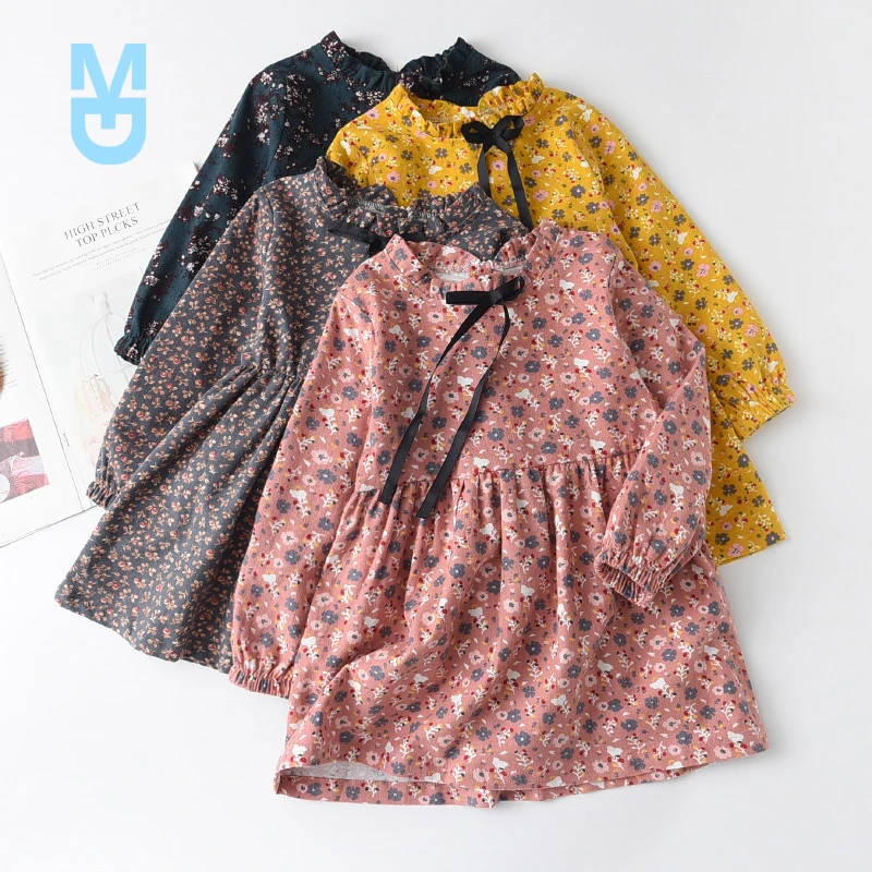 

New Spring Autumn Girls Princess Dress Cotton Dresses For Kids Full Printed Flower Infant Dress Long Sleeve Girl Costume 2-8Y