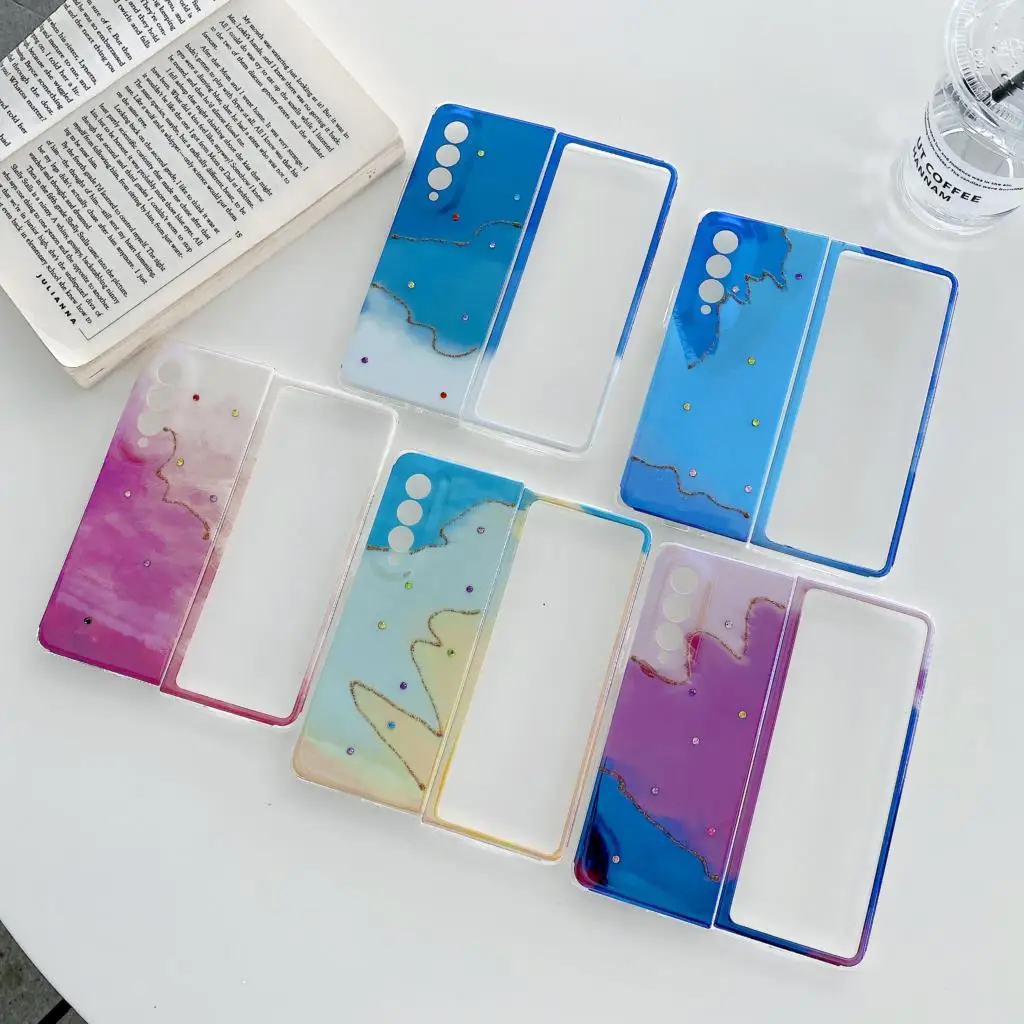

2in1 Bling Diamond Phone Case For Samsung Galaxy Z Fold 3 2 Flip3 Glossy Gradient Colorful Glitter Ultra-Thin Hard PC Back Cover