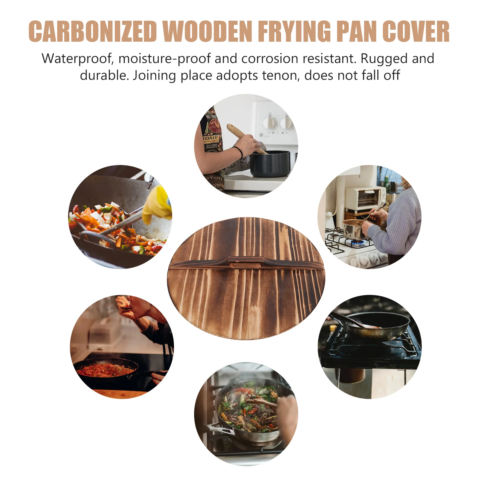 

Pot Cover Lid Pan Wooden Wok Cookingkitchen Lids Chinese Utensils Replacement Frying Household Skillet Pans Woodhole Accessories