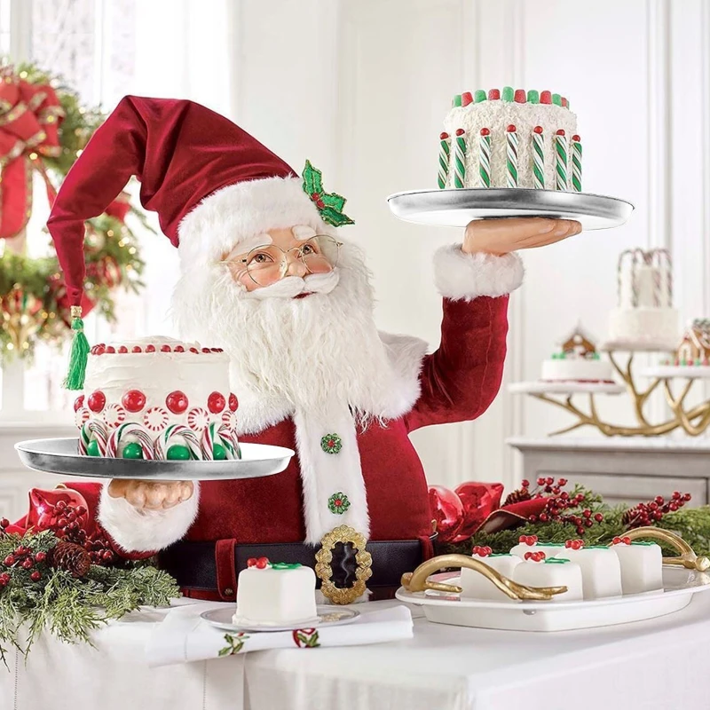 

Рождественский поднос с Санта-Клаусом, Рождественское украшение, ручная роспись, смола, Санта, держатель для закусок, держатель для тортов, фруктов с 2 тарелками