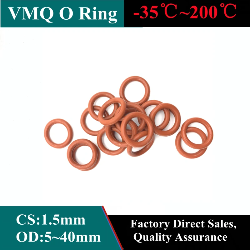 

500pcs Red VMQ Silicone O Ring CS 1.5mm OD 4.5mm ~ 45mm FoodGrade Waterproof Washer Rubber Insulated O Shape Seal Gasket