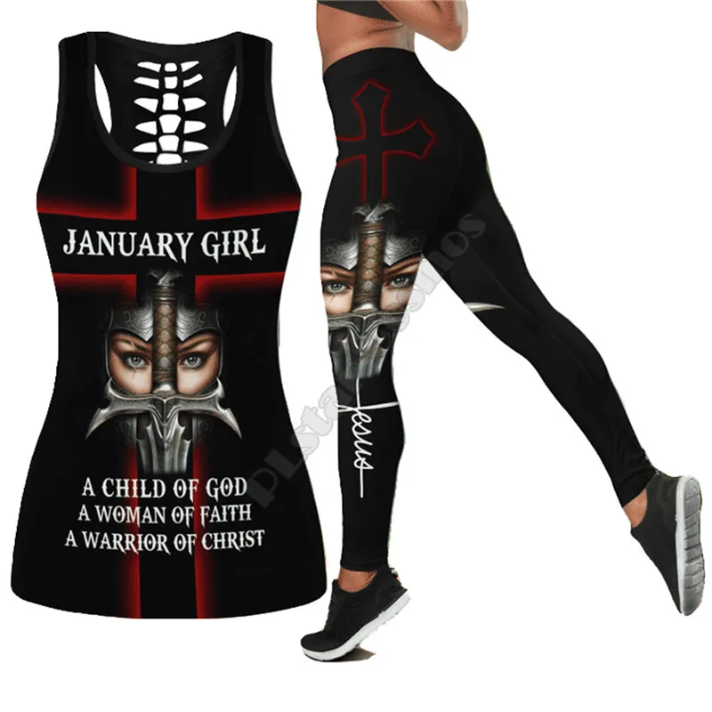 

A Child Of God Jesus 3D Printed Combo Tank Top+Legging Combo Outfit Yoga Fitness Soft Legging Summer Women For Girl January-June