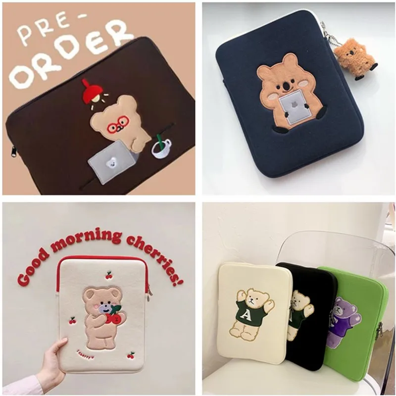 Ins Korea Cute Bear Laptop Carrying Bag Sleeve Case for IPad Macbook Air Pro Xiaomi 11 12 13 13.3 14 15.6 Inch Computer Cover |