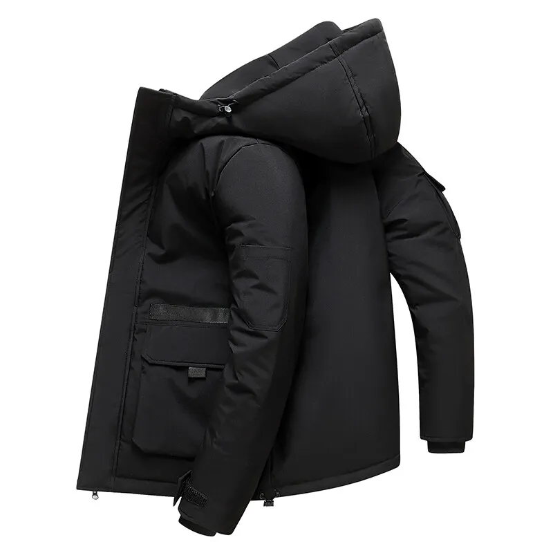 Men Down Jacket Windbreaker Hooded Parkas Winter Male Fashion Casual Coat Zipper Waterproof Outwear Thick Man White Down Jacket