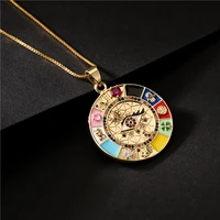 2022 fashion womens hip hop high quality y2k jewelry copper plated 18k gold colorful eyeball zircon pendant necklace